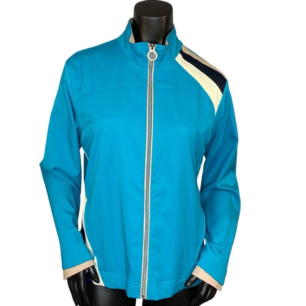 Vintage 80s Tennis Jacket Sporty Active Performance Wear Full Zip Stretchy LG
